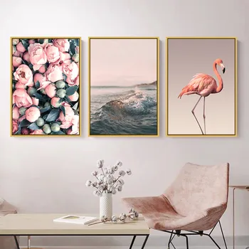 Gyvūnų Flamingo Drobės Tapybos Šiaurės Gėlės Sienos Meno Marina Plakatas Ir Spausdinimo Šiuolaikinio Gyvenimo Kambario, Miegamasis Apdailos Nuotrauką