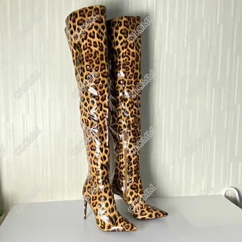 Olomm 2020 m. Moteris aukštakulniais Blizgantys Batai Seksualus Stiletto Kulniukai Batai Pažymėjo Tne Super Sexy Leopard 