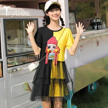 Trytree 2020 metų Vasaros Moterų Atsitiktinis Suknelė, O-kaklo Kratinys Gražių Nėrinių Ilgai pynimo lėlės Temperamentas Elegantiškas Mini Office Lady Suknelė