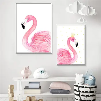 Namų Dekoro Šiaurės Drobės Tapybos Pink Flamingo plakatas saldus Gyvūnų Nuotraukos Kambarį Vaikams, Miegamojo, Viešbučio, Sienos Menas Namų Dekoro