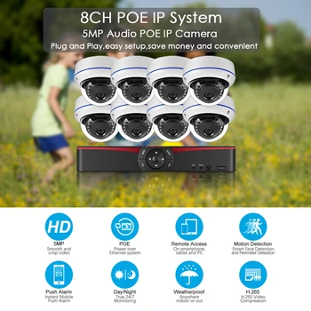 Gadinan HD Veido Aptikimo 8CH 5MP NVR, Rinkinys Audio Vandal-proof POE Dome IP Kameros VAIZDO Apsaugos Sistemos, Lauko Vaizdo Sistemos Komplektas