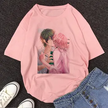 Kawaii Rožinė Plius Dydis Yarichin Klubas Print T Shirt Japonijos Berniuko Meilė 