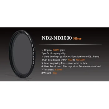 ND2, kad ND1000 Tankis Fader Variable ND filtras Reguliuojamas pagal 