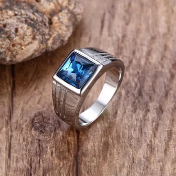 Stilingas Vyrų vainikams Nerūdijančio Plieno Pareiškimą Žiedas su Stačiakampio Blue Stone anel masculino