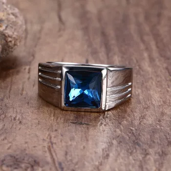 Stilingas Vyrų vainikams Nerūdijančio Plieno Pareiškimą Žiedas su Stačiakampio Blue Stone anel masculino