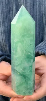 1.36 lb+ natūrali žalioji fluorito kvarco kristalo Obeliskas taško gydymo lazdelė