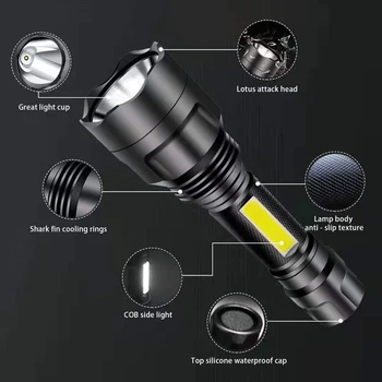 LED Žibintuvėlis Super Šviesus COB Darbą, Šviesos, atsparus Vandeniui C8 Taktinis Žibintuvėlis 4 Apšvietimo Režimai 18650 Dviračių žibintų Kempingas lempa
