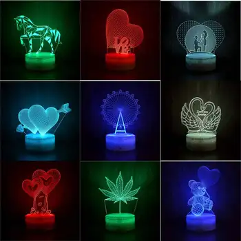 7 Spalvų 3D LED Lempos Kūrybos Naktį Žibintai Naujovė Iliuzija Naktį Lempos DC 5V USB Stalo Lempa Namų dekoro Dovana Vaikas