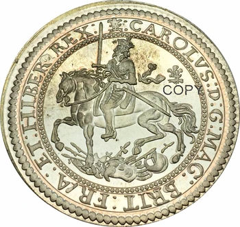 Didelis Monetos Britų Monetų Charles I Žalvaris Danga Sidabro Svaras Oksfordo mėtų 1643 3 Smogė per 2 karalius ant arklio kairę Svoris:124G