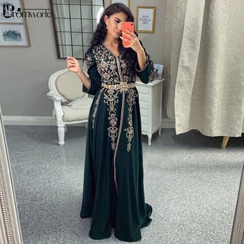 Maroko Caftan Musulmonų Vakaro Suknelės 2020-Line vestidos de noite Siuvinėjimo Kristalų Diržo ilgomis Rankovėmis Formalią Suknelę, Promenadzie Suknelė