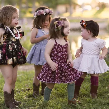 2019 Europa ir Jungtinės amerikos valstijos vasaros ins mergaičių suknelė vaikai retro vėjo gėlių kaklaraištis dirželiai suknelės vaikų atgal dirželis suknelė