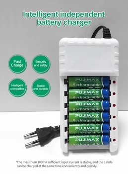 PHOMAX N601W 2.4 V ES Su laidu batteris kroviklis 6-lizdas LED ekranas, smart Ni-MH / Ni-Cd AA įkraunamos AAA baterijos, greitas įkroviklis