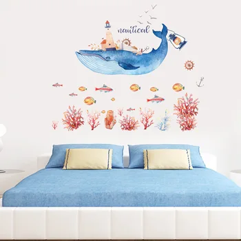 Tofok Povandeninio Banginis Koralų Rifas, PVC Sienų Lipduko Gyvenamasis Kambarys, Vaikų Kambarys Akvarelė 