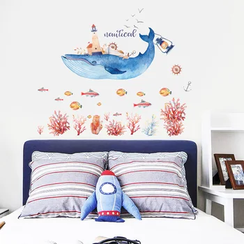 Tofok Povandeninio Banginis Koralų Rifas, PVC Sienų Lipduko Gyvenamasis Kambarys, Vaikų Kambarys Akvarelė 