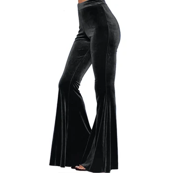 Derliaus Streetwear Moterų Aksomo Kelnės Blyksnius Harajuku Aukštas Liemuo Ilgas, Platus Minkštas Kojų Kelnės Moteriška Britų Kelnės