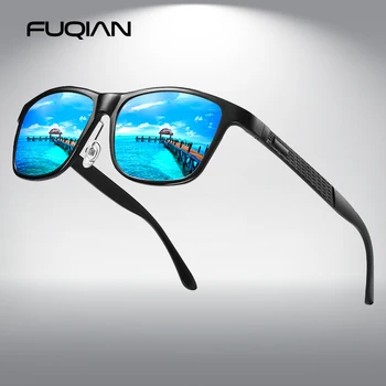 FUQIAN 2019 Aliuminio Magnio Vyrų Poliarizuoti Akiniai nuo saulės Aukštos Kokybės Aikštėje Vyrų Saulės Akiniai Kietas Veidrodžio Blue Vairavimo Akiniai