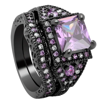 Kubinis cirkonis žiedai moterų dalyvavimas juodojo aukso-violetinė spalva rausva derliaus dovanų bižuterijos vestuvinis žiedas rinkinys