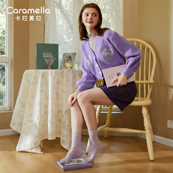 Caramella 2020 Naujas Medvilnės Moterų Kojinės 3Pairs/daug Mielas Paukščių Mergaičių Kojinės Raudonos Gride Kojinės Gėlių Aukštos Ruožas Nežiūriu Moterų Kojinės