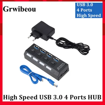 Grwibeou USB 3.0 HUB Super Greitis 5Gbps usb3.0 4 Uostai KONCENTRATORIUS Nešiojamų USB 3.0 HUB Splitter Su Išorinio Maitinimo Adapteris, Skirtas PC Acc