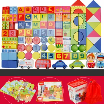 100vnt Miesto Eismo Vaikai Medinių Blokų Žaislai Spalvinga Skaičius Geometrijos Formos Pažinimo Blokai Žaislai Vaikams Dovanos