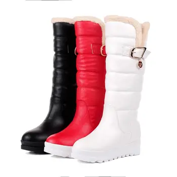 ASUMER Didelio dydžio 34-43 vidurio blauzdos batai, suapvalinti tne med aukštakulniai platformos moterų batai aukštos kokybės pu odos storio žiemos sniego batai