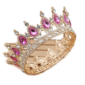 Spalvingas Crystal Crown Galvos Papuošalai, Vestuviniai Ratas Nuotaka Diadem Vestuvių Crown Royal Queen Rožančiai Plaukų Papuošalai, Aksesuarai