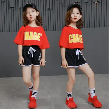 Vaikų Hip-Hop Drabužių Apkarpytos Marškinėliai Topai Atsitiktinis Šortai Mergaitėms Džiazo Šokio Kostiumai Pramoginių Šokių Drabužiai dėvėti Etapas
