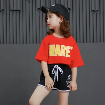 Vaikų Hip-Hop Drabužių Apkarpytos Marškinėliai Topai Atsitiktinis Šortai Mergaitėms Džiazo Šokio Kostiumai Pramoginių Šokių Drabužiai dėvėti Etapas