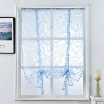 Virtuvės trumpas žakardinės užuolaidos romanetės gėlių baltojo vien skydelis mėlynos spalvos tiulio lango gydymo durų užuolaidos namų dekoro