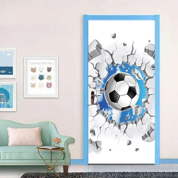 PVC Lipnios Vandeniui Durų Lipdukas 3D Futbolo Mėlynas Dangus Sienų Tapetai Vaikų Miegamasis Namų Dekoro Siena Lipdukas Plakatas