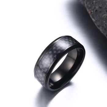 Meaeguet Nerūdijančio Plieno Žiedai, Juodos spalvos Anglies Pluošto Inkrustacijos Dalyvavimas Vestuvių vyriški Žiedai bižuterijos 8mm Pločio