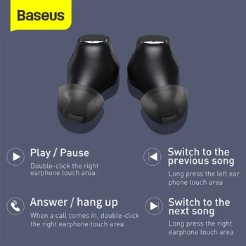 Baseus WM01 TWS Bluetooth Ausinės, Stereo su Mikrofonu Belaidis 5.0 Triukšmo Panaikinimo Touch Kontrolės Žaidimų Sporto Ausines