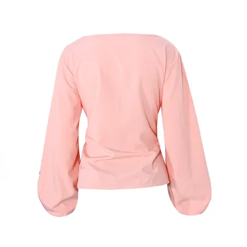 Moterų 2020 Naujas Mados Pink Casual peteliškę Žibintų Rankovės Moterų Prarasti Šifono Marškinėliai Moterims Palaidinės