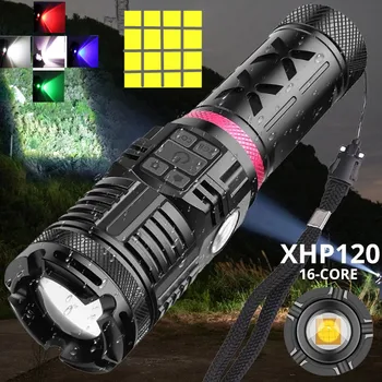 XHP120 16-core 4 Spalvų Led Žibintuvėlis USB Įkrovimo Zoom Žibintas COB lauko galingas Taktinis žibintuvėlis naudoti 3x18650 Baterija