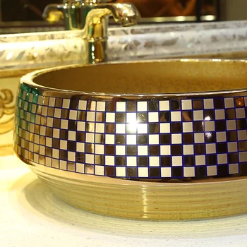 Jing Yan keramikos stalviršio praustuvas titano, aukso meno baseino mozaikos Baseino