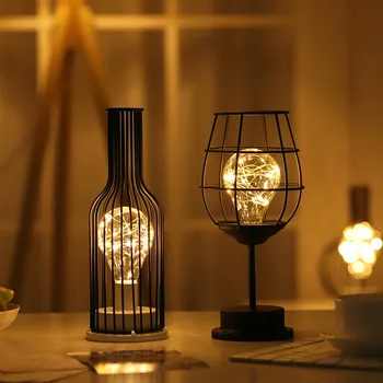 Vyno Stiklo Butelis, LED Nakties Šviesos Geležies Tuščiaviduriai Iš Naktį Lempa Cafe Viešbučio Balkono Namų Puošybai Stalo Lempa