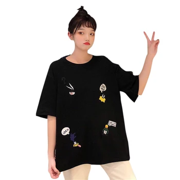 Moterų marškinėliai Atsitiktinis Negabaritinių marškinėliai Femme Trumpas Rankovės O-kaklo Viršūnes Streetwear Harajuku Tshirts Vasarą Moteris 2019