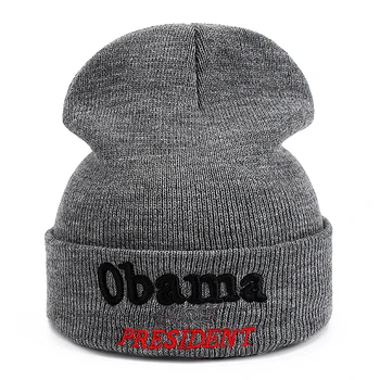Aukštos Kokybės Obama 44TH PIRMININKAS Atsitiktinis Medvilnės Beanies Vyrų Moterų Mados Megzti Žiemos Skrybėlę Hip-hop Skullies Skrybėlę