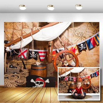 Piratų laivo Denio Navigacijos, Fotografija Tapetai Nuotykių Žemėlapyje Baby Shower Gimtadienio Fone Grindų Nuotrauka Fone