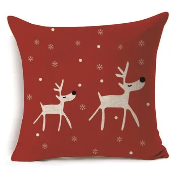 Kalėdų vakarėlį apdaila, elnių, snaigės modelio pagalvėlė padengti, linas 45x45cm aikštėje raudona pagalvė