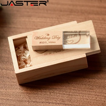 JASTER nauja nemokama LOGO kristalų medinė dėžutė, USB 2.0 64GB 32GB 16GB 8GB 4GB stick, usb 