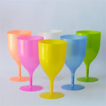 Spalva Unpatterned Plastiko Goblet Vyno taurė Šampano Stiklo Šalis Iškylą 350ML įvairios paskirties Stiklo 6PCS