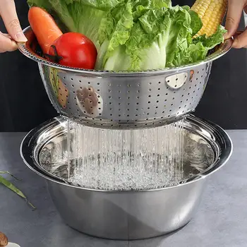 3pcs nerūdijančio plieno puodą daržovių pjovimo peilis nutekėjimo krepšelis sietas Virtuvės Įrankis tarka kiaurasamtis Ryžių Plovimo Filtras