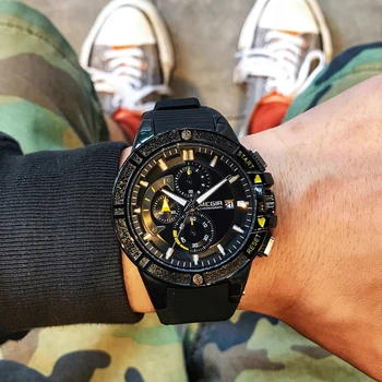 MEGIR Prabanga Viršų Markės Mados Vyras Žiūrėti Silikono Chronograph Kvarcas Sporto Vyrų Laikrodžiai Militar Reloj Hombre Relogio Masculino