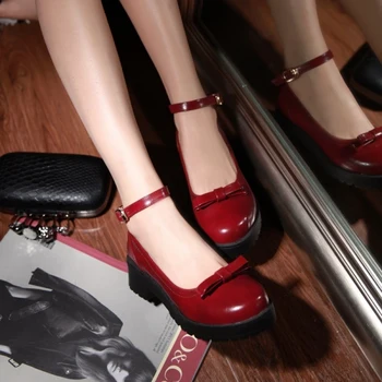 Japonijos loli kasdien saldus lolita batai, apvali galva, storos kulno storio apačioje moterų batai iš vieno žodžio sagtis bowknot kawaii batai cos