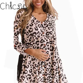 Chiclily Leopardas Spausdinti Mini Suknelė Su V-Kaklo, Ilgomis Rankovėmis Virš Kelio Paplūdimio Suknelės Atsitiktinis Pynimas Šalis Suknelė