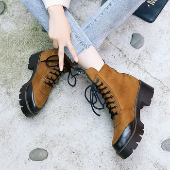 2020 m. rudens ir žiemos naujas paprastas punk moterų batai 40-43 dydžio bateliai, storas-soled mezgimas nėriniai-up žieminiai batai moterims