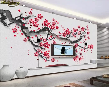 Beibehang Užsakymą foto tapetai, freskos gražus rankų darbo dažytos slyvų raudonųjų slyvų naujas Kinijos TELEVIZIJA fono sienos dokumentų namų dekoro