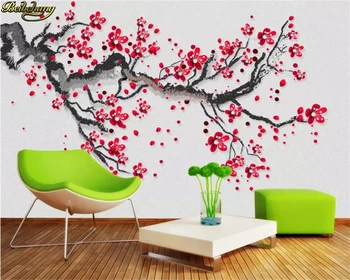 Beibehang Užsakymą foto tapetai, freskos gražus rankų darbo dažytos slyvų raudonųjų slyvų naujas Kinijos TELEVIZIJA fono sienos dokumentų namų dekoro
