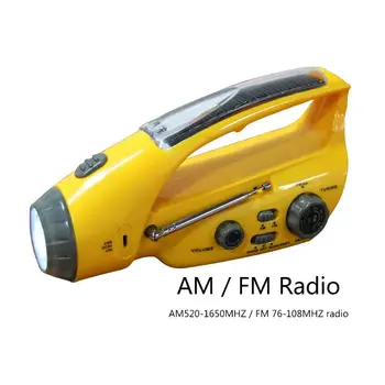 Nešiojamas Saulės Ranka Skriejikas Pagalbos LED Žibintuvėlis Žibintuvėlis Telefono Įkroviklis su FM/AM Radijo, Lauko Kempingas, Žygiai
